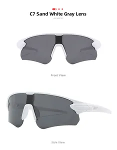 Vue détaillée de lunettes de sport blanc mat avec verres gris foncé sous deux angles