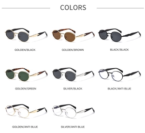 Vue détaillée de lunettes de soleil ovales et anti-lumière bleue en plusieurs coloris