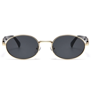 Lunettes de soleil ovales classiques avec monture dorée et verres foncés au style rétro