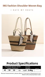 Spécifications de taille pour sacs en paille rayés avec poignées décorées de foulards