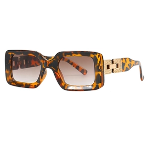 Retro square tortoiseshell sunglasses with gold metal accents and gradient lenses