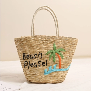 Borsa Da Donna In Paglia Intrecciata Con Ricamo Di Palme Beach Please Vacanze Estive Borsa Tote Grande