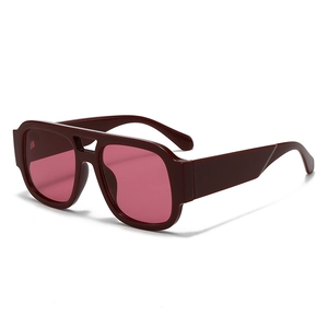 Retro oversized burgundy sunglasses with rose pink gradient lenses and thick frame
