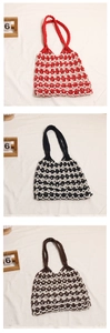 Three color options for hollow mesh woven beach tote bags with contrast handles