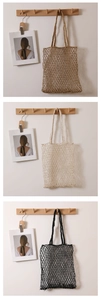 Detailed knit texture and color options for the woven mesh beach shoulder bag