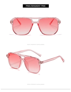 Détail des verres dégradés roses et monture transparente à double pont sur lunettes aviateur