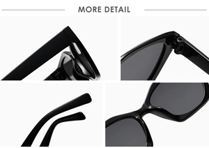 Detail view of black lightweight sunglasses showing hinge, nose pads and frame craftsmanship