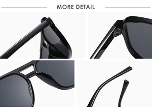 Détail du design à double pont et charnières renforcées sur lunettes d'aviateur noires