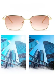 Détail de lunettes de soleil carrées en métal avec protection UV et filtre de lumière