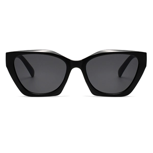 Fashionable black cat-eye sunglasses with thick frames and dark gray polarized lenses