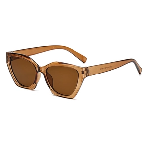 Stylish cat-eye tortoiseshell sunglasses with brown lenses in a 45-degree side view