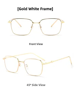 Détail de la monture de lunettes carrée en métal doré et blanc avec vue latérale