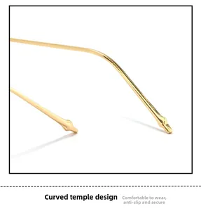 Detail of curved golden metal temples with ergonomic non-slip tips for comfort