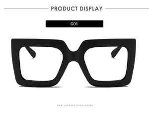 Detail of classic black square frame blue light glasses with wide temples and high quality finish