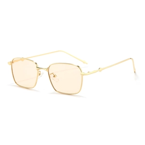 Lunettes de soleil carrées rétro en métal doré avec branches en bambou et verres orange
