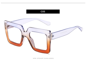 Macro detail of high-quality metal hinges on large square gradient blue-orange sunglasses