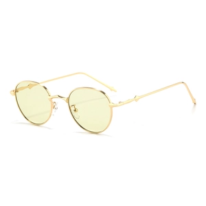 Classic retro oval sunglasses with gold metal frame and yellow tinted lenses