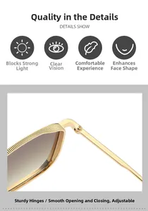 Close-up of golden metal hinge and textured square frame on vintage sunglasses