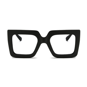 Chic oversized square blue light blocking glasses with a thick matte black frame for women