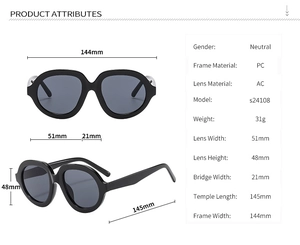 Detailed size specifications for oversized retro sunglasses with full frame dimensions