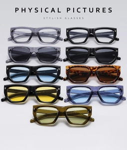 Multiple stylish polygon sunglasses in various frame colors including tortoiseshell and black