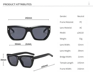 Size chart showing dimensions of the polygon large frame sunglasses with PC frame specs