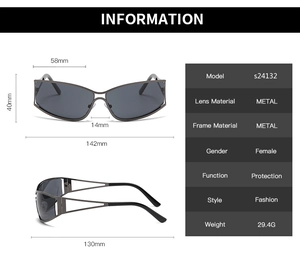 Spécifications de taille pour lunettes de soleil Y2K en métal avec branches ajourées