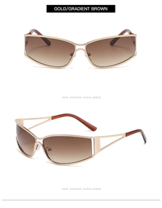 Détail de lunettes pilote avec branches en métal ajouré et verres dégradés bruns