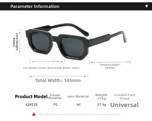 Tableau des tailles pour lunettes de soleil rectangulaires avec dimensions précises