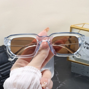 Détails des lunettes de soleil rectangulaires gris transparent avec verres bruns