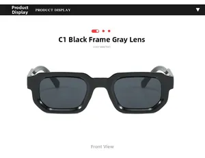 Vue frontale de lunettes de soleil carrées modernes avec monture noire et verres gris C1