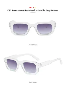 Vue macro de lunettes de soleil rectangulaires blanches transparentes à verres dégradés violets