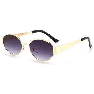 Vintage small oval sunglasses with purple gradient lenses and slim gold metal frame