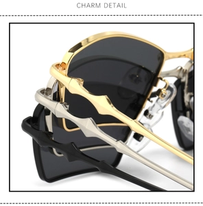 Close-up of metallic bamboo-joint temple details on gold, silver, and black sunglasses