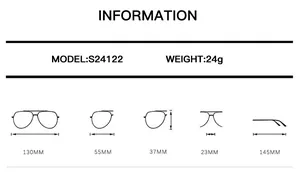 Detailed size chart for polygon metal sunglasses showing precise dimensions and weight