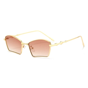 Fashion polygon sunglasses with gold metal frame and gradient brown lenses in 45-degree view