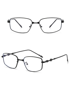 Detail of black rectangular metal frame sunglasses with textured diamond temple design