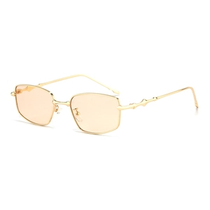 Retro square metal sunglasses with gold frames and translucent light orange lenses