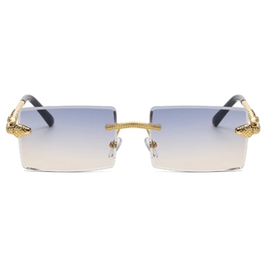Occhiali da sole a giorno design serpente con lenti sfumate blu-giallo e montatura oro