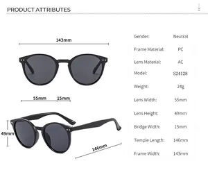 Tableau des tailles pour lunettes de soleil rondes rétro avec dimensions des verres