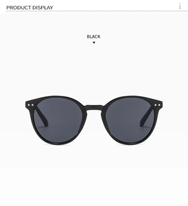Détail de lunettes de soleil rondes noires classiques avec rivets argentés sur le cadre