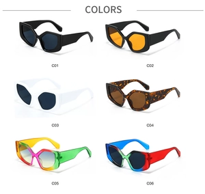 Selection of multi-colored polygonal geometric sunglasses in various frame and lens options