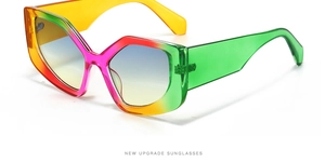 Close-up of stylish colorful gradient polygonal frame with transparent sunglasses lenses