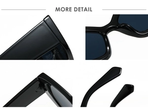 Detail view of wide temples and metal hinges on vintage oversized cat eye sunglasses