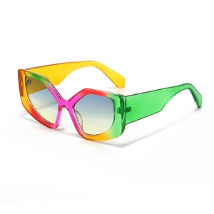 Fashionable geometric chunky sunglasses with colorful gradient frames and tinted lenses