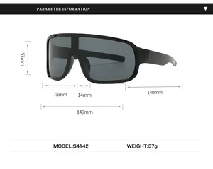 Detailed size chart showing frame dimensions and specifications for sports goggles