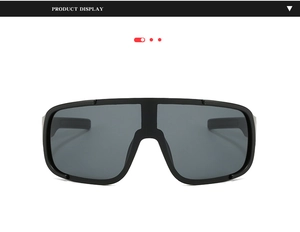 Front view of anti-fog sports sunglasses with black frame and dark grey lenses