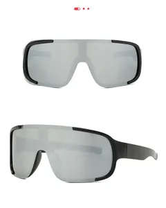 Front and side views of black cycling sunglasses with mirrored silver lenses