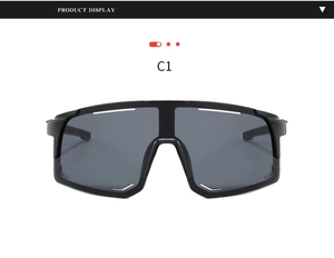 Front view of large frame black sports cycling sunglasses with grey lenses and vents