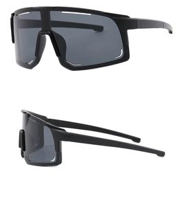Dual-view display of black cycling sunglasses with matte frames and grey tinted lenses